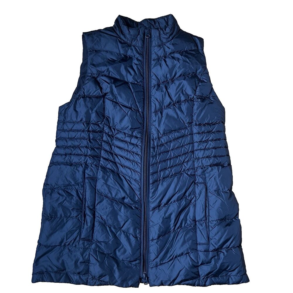 J Jill Down Fill Long Quilted Puffer Vest Black Nylon Sz S Side and Pocket Zips